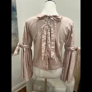 Freepeople Blush Pink Button-Up Blouse with Bow Ties